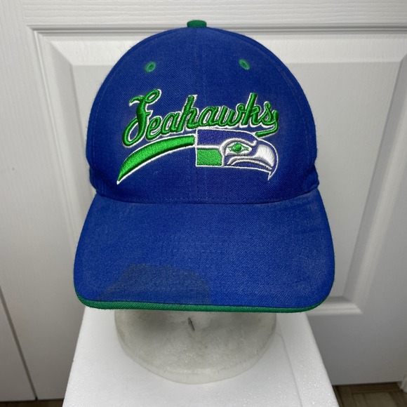 VTG Seattle Seahawks NFL Hat Cap Fitted Blue Green Size 7 1/4 Wool Blend - Picture 1 of 7